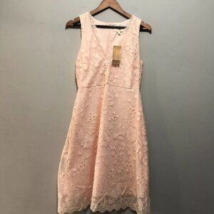 Sleeveless Midi Dress w/ Floral Crochet Pink/Peach